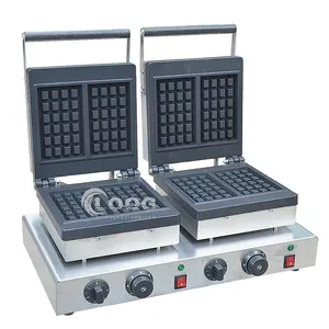 Terbaik Aluminium Industri Lembar Waffle Baker Pembuat Komersial 220V Listrik Double Flip Belgian Waffle Souffle Mesin