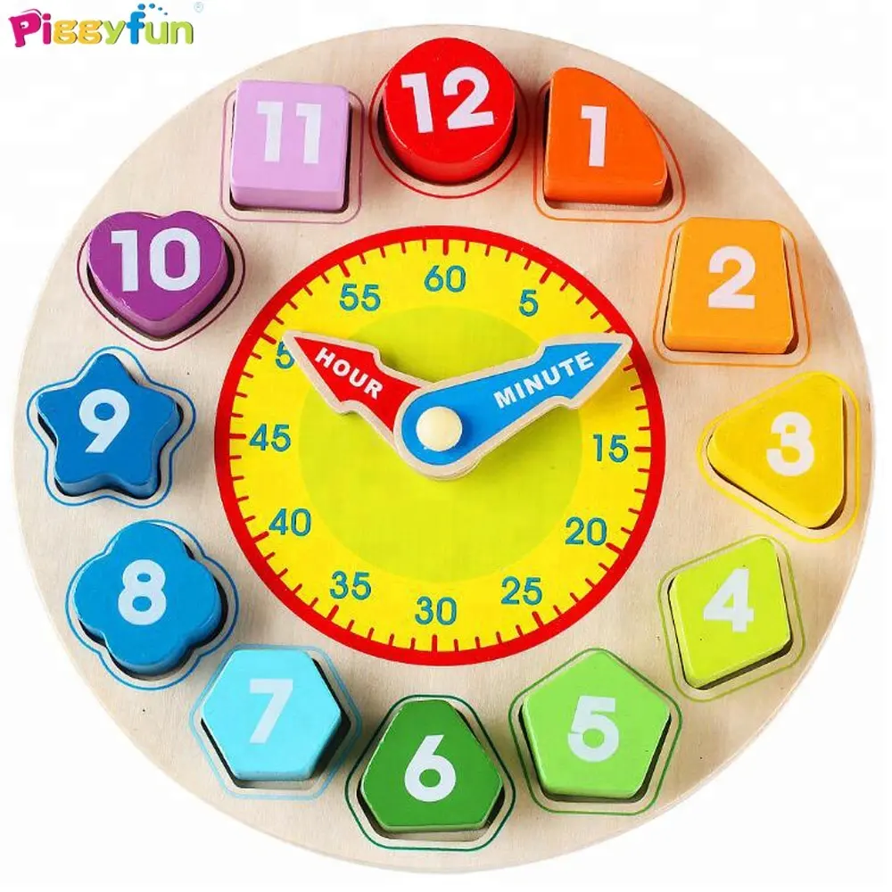 3d wooden time clock digital teaching kids educational color and shape learn puzzles toys