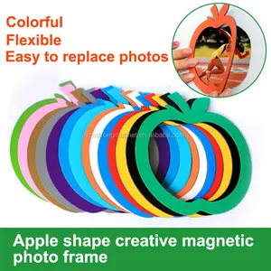 Elma şekli resim çerçeveleri buzdolabı mıknatısları buzdolabı dekor esnek renkli manyetik fotoğraf çerçevesi