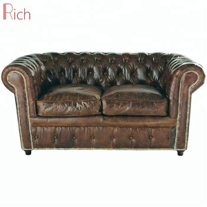Canapé chignons field en cuir véritable, 3 places, style classique antique, <span class=keywords><strong>sofa</strong></span> de salon, conception classique, luxueux - Product Image 2