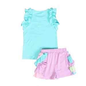 Commerci all'ingrosso delle ragazze dei capretti del bambino dal carro armato dei vestiti e pantaloncini 2 pc set le ragazze ruffle 2 pc set - Product Image 2