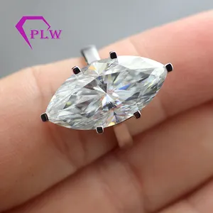 Buatan Tangan 12X24Mm Potongan Marquise Besar Moissanite Berlian Prong Setting Soliter Cincin Moissanite