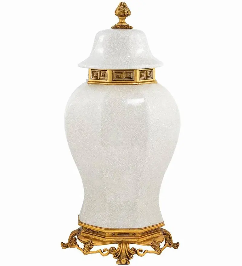 Restaurant hotel project ceramics white brass decoration pieces antique porcelain jar with wholesale price home accessories