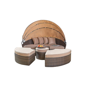 Anself 2-in-1 Poly Rattan <span class=keywords><strong>Sofa</strong></span> <span class=keywords><strong>Tumbona</strong></span> Sofá al aire libre redondo con toldo retráctil - Product Image 2