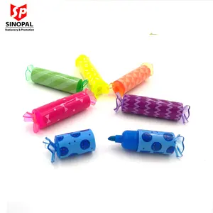 Cheap cost 6 colors pack cute candy shape mini highlighter pen for kids promotion and gift
