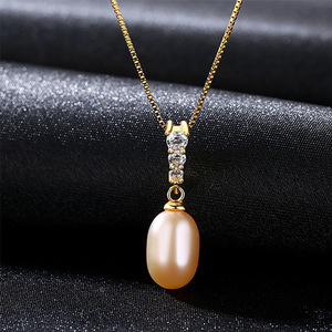 Hoge Kwaliteit Sieraden 18 K Gold Kleur 8-9mm Natuurlijke oester Parel Hanger Vrouwen Zilveren Ketting - Product Image 4