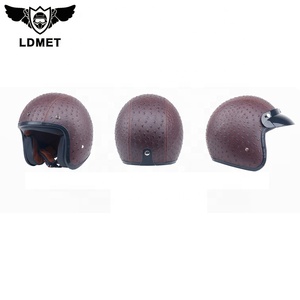 Venta al por mayor Rojo Negro marrón color gris medio de la cara llena de la motocicleta casco vintage - Product Image 5