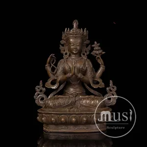 MUSI Large Temple Religious Metal Pray Buddha Sculpture Golden Southeast Asia Bronze Buddha Statues For Outdoor