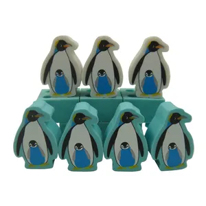 High Quality Customized Printing Penguin Animal 2D Flat Soft Rubber Pencil Eraser Topper For Children