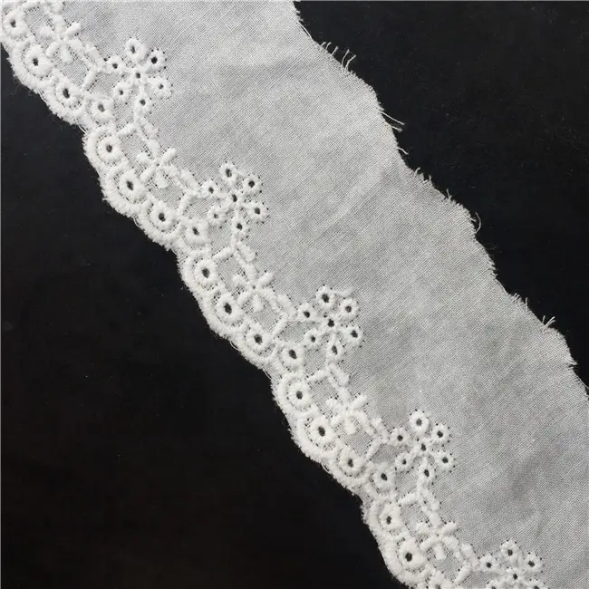 Single Scalloped Edged 100 Cotton crochet Lace Fabric Trim For Dressmaking