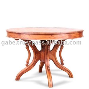 Cổ Điển Rắn Gỗ Tếch Vòng Bàn Ăn Thiết Kế Truyền Thống Với Khắc Màu Sắc Tự Nhiên Cho Phòng Ăn Đồ Nội Thất - Product Image 4