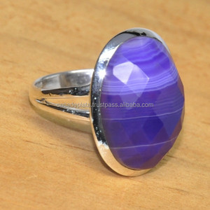 2015 última moda anillo de ágata con bandas moradas 925 banda de boda de plata esterlina anillo de corte ovalado Chapado en plata para fiestas - Product Image 2
