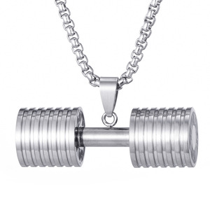 Moda Punk Hip Hop para hombre moda deportes Fitness joyería de acero inoxidable oro Go Fit gimnasio mancuerna culturismo colgante collar - Product Image 6