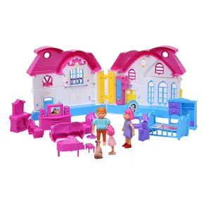 Happy family plastic doll house with light and music toy for girl