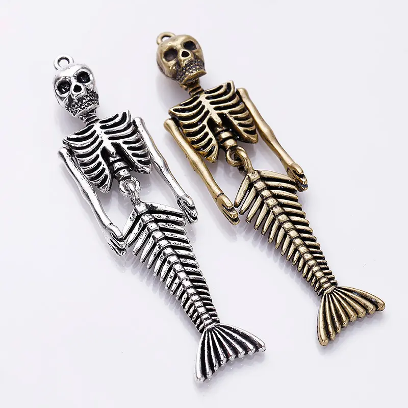 Mermaid Skeleton Metal Alloy Pendant Halloween Necklace DIY Handmade Jewelry