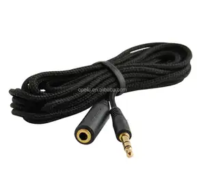 5M Headphone Stereo 3.5Mm Kepang Nilon Lapis Emas, Headphone Wanita KE Pria, Ekstensi Audio Stereo Kabel Aux