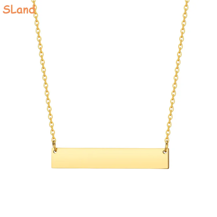 SLand เครื่องประดับผู้ผลิตขายส่ง Dainty ชุบทอง316L สแตนเลสแนวนอนบาร์สร้อยคอแกะสลักชื่อของขวัญ