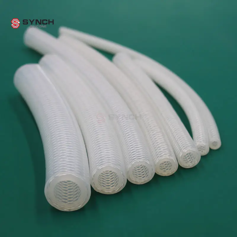 Platinum cured clear high temperature resistant open mesh polyester fiber braid reinforced silicone hose