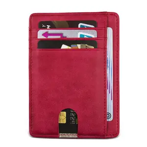 Custom Minimalist Thin Front Pocket Genuine Leather Slim RFID Blocking Wallets for Women