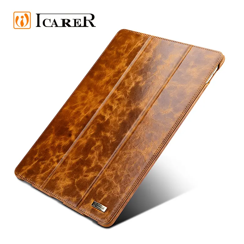 ICARER באיכות גבוהה שמן שעווה בציר אמיתי עור Folio Case עבור iPad פרו 12.9 אינץ 9.7 אינץ