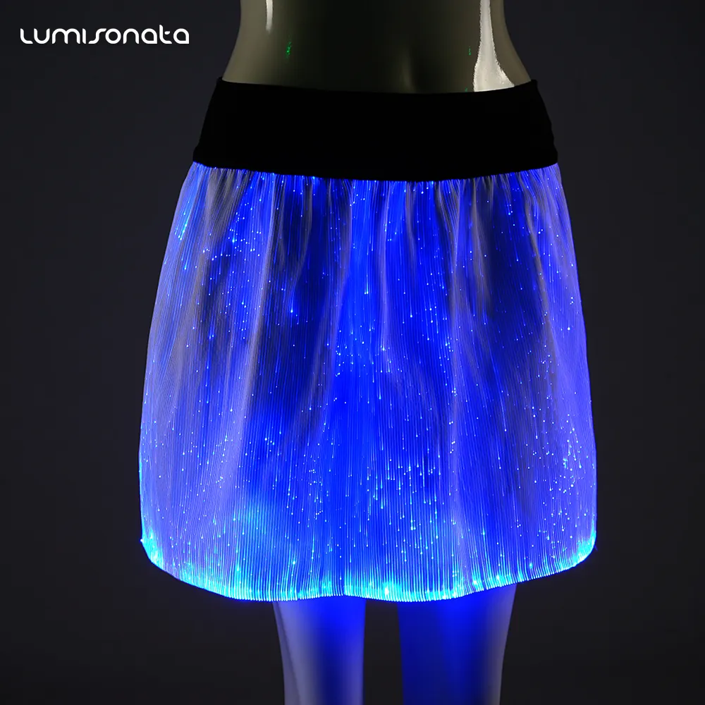 7 cor mutável fibra óptica luminosa sexy fotos meninas com mini saia com LED light up stage partido mini mulheres vestido