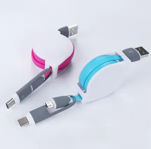 1m 3feet 2in1 Flexible Retractable USB Data Charging cable for type c / micro cable