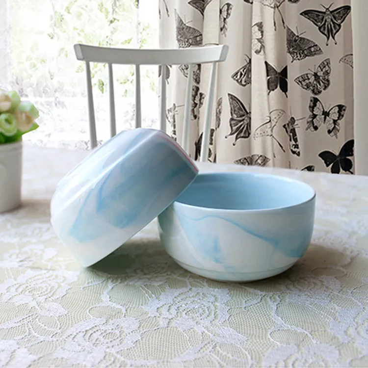 WKTB009 Special design korean marble porcelain bowl ceramic cereal rice bowl set bowl