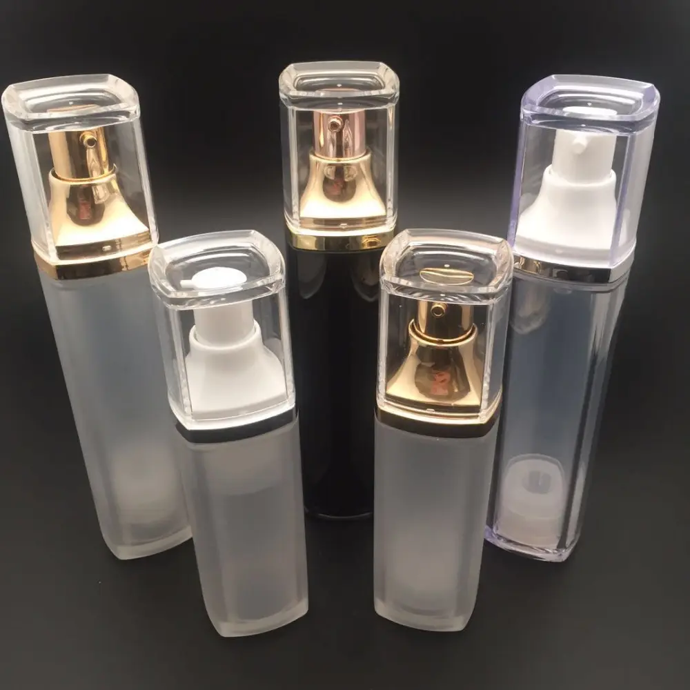 30ml 50ml acrylic airless lotion square gold spray cosmetic packaging bottle