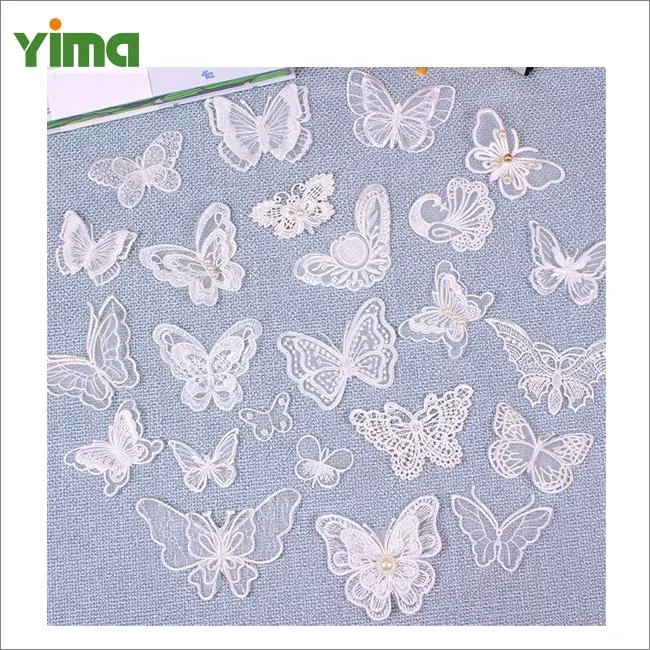 Putih Renda Organza Mini Butterfly Bordir Patch