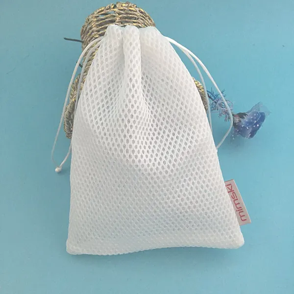 Custom Small Reusable Mesh Washing Laundry Bags Makeup Drawstring Mesh Bag With Label