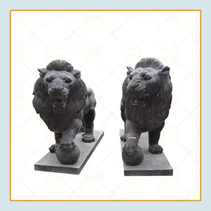 大型户外耐用艺术品手工制作大理石雕塑石狮子雕像出售