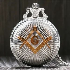 Cool Perak & Emas Masonik Freemason Freemasonry Tema Alloy Quartz Fob Jam Saku dengan Rantai Kalung Gratis Drop Pengiriman