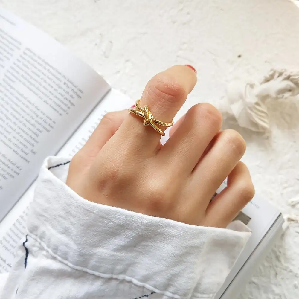 Handmade Gold plated jewelry silver love knot rings