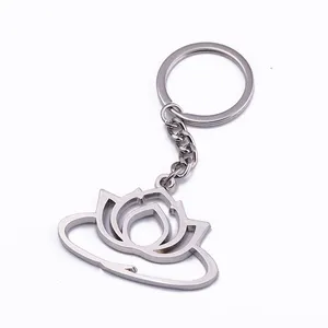 Factory price new design high quality custom stainless steel cutout hollow out metal lotus flower cheap custom keychain