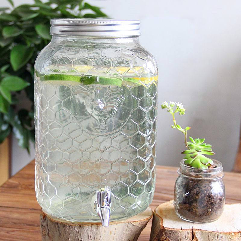 Haonai 8L glass beverage jar larger mason jar with stainless steel faucet and cover