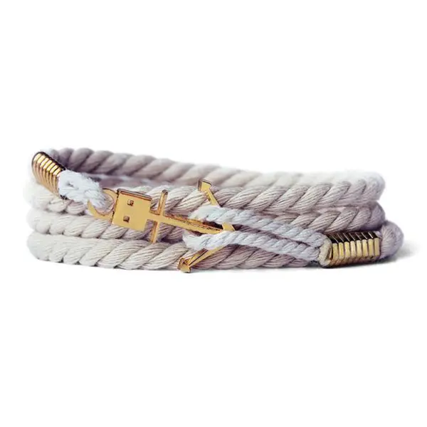 Venda on-line china produção de algodão cabo de aço inoxidável banhado a ouro bracelete em forma cruz