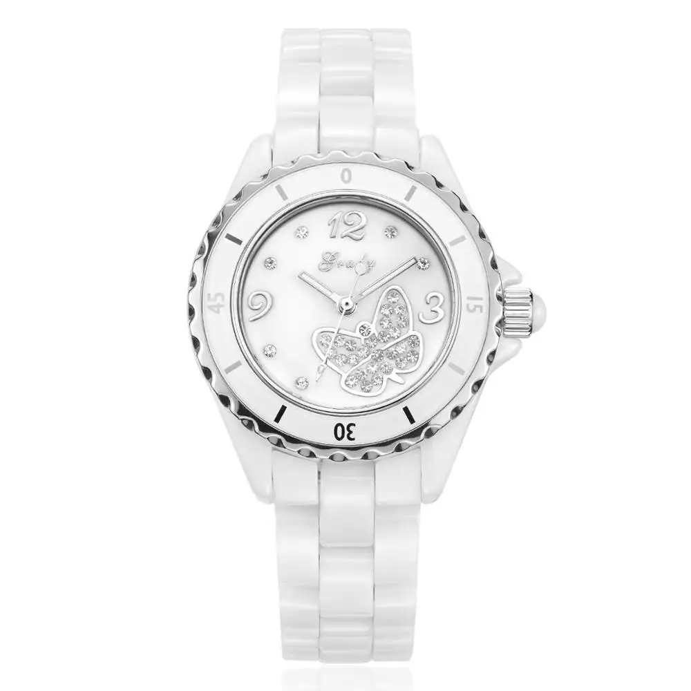 Luxury white ceramic watch japan movt quartz waterproof round ladies wrist watches