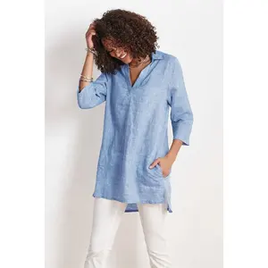 Groothandel Nieuwste Casual Vrouwen Plain Lange Linnen Tuniek Tops