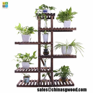 <span class=keywords><strong>Support</strong></span> à plantes en bois SenGong, extérieur et intérieur, 3 niveaux, vertical, carbonisé, <span class=keywords><strong>support</strong></span> à plantes multiples, étagère à fleurs, échelle, étagère - Product Image 2