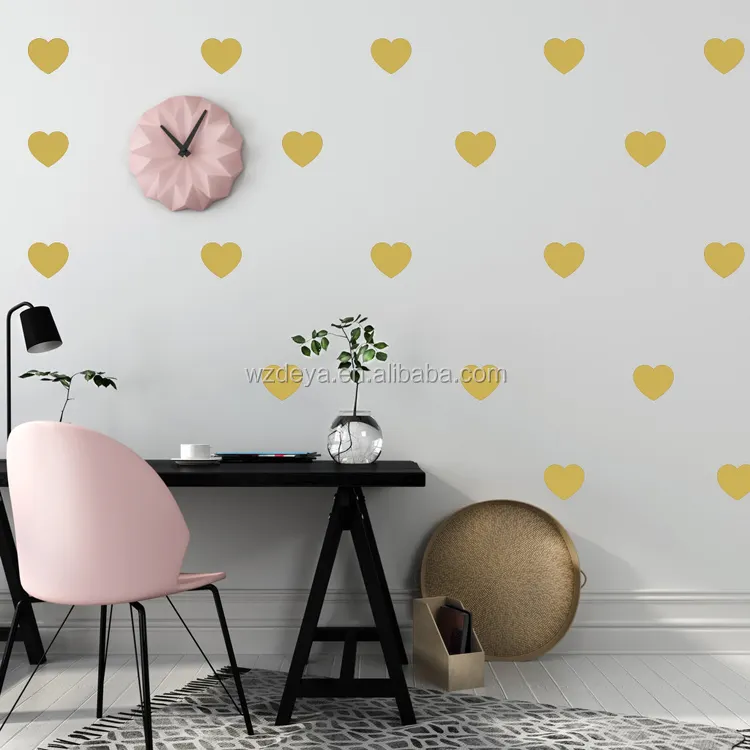 Gold Heart Wall Decals (80 1.5 inch Decals) Easy Peel and Stick Metallic Gold Finish Removable Decals Safe on Painted Walls