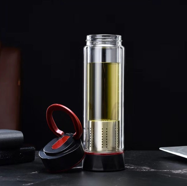 support custom 10OZ Double layer glass water bottle borosilicate glasses with tea influser