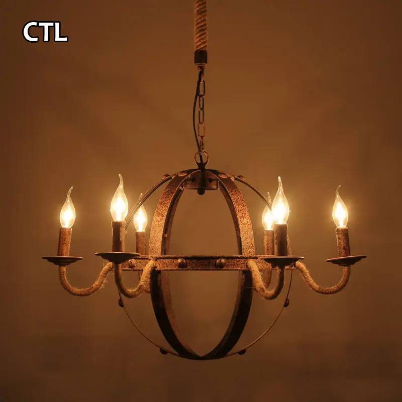 E14 luci di candela in ferro rustico retro luce del pendente stile country Americano agriturismo industrial vintage 6 luce poli lampadario