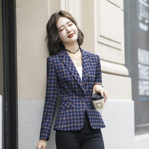 Tweed Grey Plaid Blazers Damas Mujeres Oficina Formal Traje <span class=keywords><strong>Blazer</strong></span> Abrigos - Product Image 2