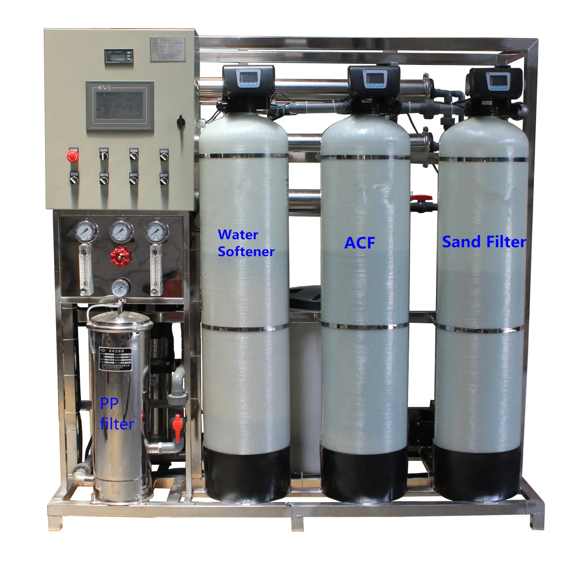 High efficient 1500L/hour reverse osmosis(RO)water system removes salty TDS,chlorine for drinking water