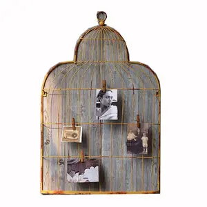 Vintage altın Metal tel kuş kafesi fotoğraf kart tutucu dekor