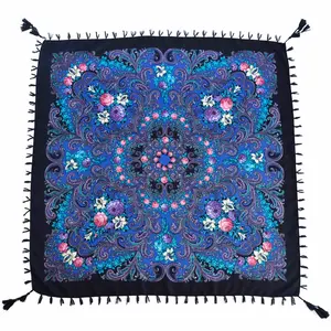 Best supplier Russian style bulk buy headwrap shawl scarfs echarpe floral print lady cotton square slavic scarf
