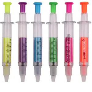 Customized logo highlighter with pen syringe shaped highlighter with pen syringe highlighter pen