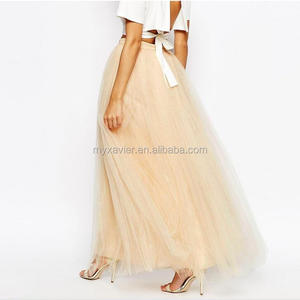 2022 Latest Summer Long <strong>Skirt</strong> Design <strong>Tulle</strong> Fabric Zip Back Fastening Botton Fitted Pleated Plain <strong>Maxi</strong> <strong>Skirt</strong> - Product Image 3