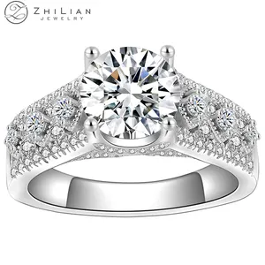 ZHILIAN 5.6g 925 sterling Silver Wedding Engagement Rng Round Shape Cubic Zirconia Ring for Girl