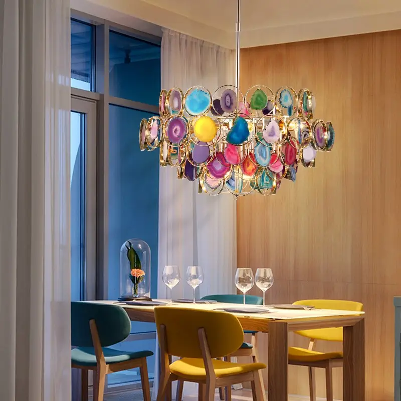 नई डिजाइन होटल रंगीन सुलेमानी पत्थर झूमर प्रकाश होटल के रेस्तरां के लिए